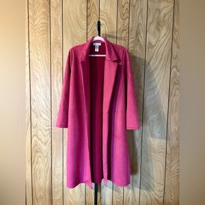 Hot Pink Faux Suede Longline Coat with Pockets